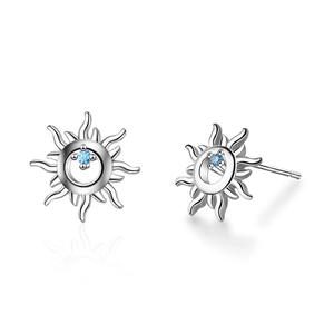 Elegant S925 silver sunflower stud earrings featuring radiant blue zircon gemstones
