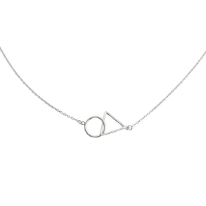 Minimalist S925 sterling silver geometric necklace with circular and triangular pendants