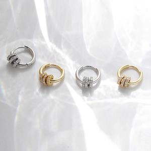 Minimalist 925 sterling silver hoop earrings with diamond charms in gold and silver set