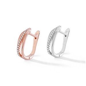 Boucles d'oreilles créoles en forme de U en argent S925 avec pavé de pierres brillantes