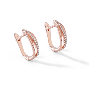 Boucles d'oreilles en argent S925 doré rose avec zircons scintillants et design en U