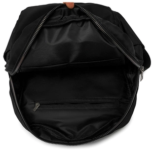 Detail view of large capacity interior with multiple pockets and silver zipper