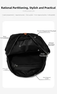 Detail view of anti-theft oxford backpack interior showing multiple storage compartments