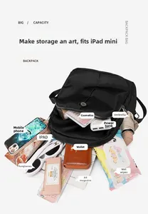 Top view of large capacity waterproof oxford backpack showing storage for iPad and daily items