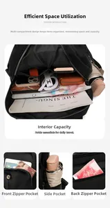 Detail view of large capacity interior compartments in a waterproof oxford backpack