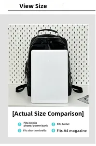 Internal capacity of black leather laptop backpack shown with 13 inch computer and A4 files