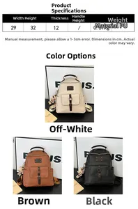 Detailed size parameters and triple color options for the retro PU leather backpack