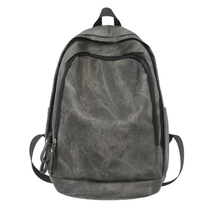 Minimalist large capacity backpack in washed black canvas for outdoor travel and school