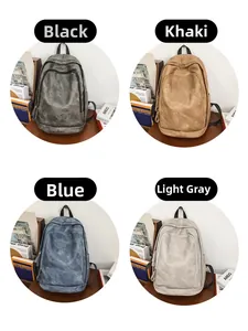 Detailed color variants of the canvas backpack in black, khaki, blue, and light grey