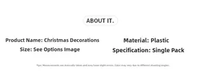 Detail list of specifications and size chart for colorful acrylic Christmas tree ornaments