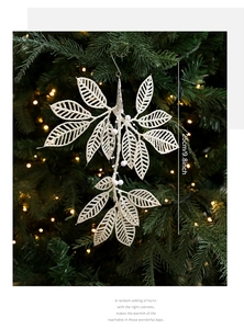 Branche de fougère blanche scintillante avec perles pour sapin de Noël, 25 cm de long