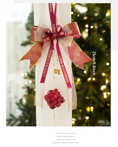Detail of red bow Christmas pendant with gold bell and crystal sphere ornament