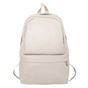 Minimalist creamy white PU leather backpack for students with multiple zip compartments