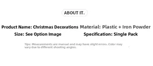 Detailed specifications of glitter Christmas floral pick showing material and dimensions