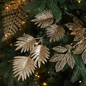 Ornement Arbre De Noël Feuilles Pailletées Branche Plastique Fougère Palmier Avec Künstliche Perles Artificielles Décoration De Fête