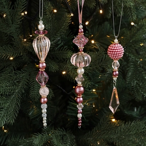 Lot de 3 ornements de perles en cristal acrylique rose et blanc pour sapin de Noël chic