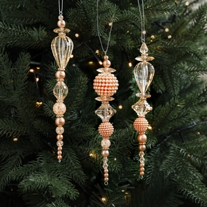 Lot de 3 ornements de Noël en cristal champagne et perles suspendus au sapin vert