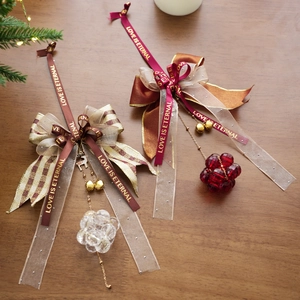 Exquisite Christmas bell ornament with layered bowknot and elk pendant for holiday decor