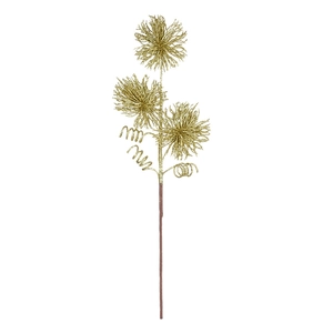 Champagne gold glittered Christmas pick with spiral ornaments and sparkling flower buds