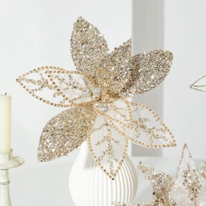 Champagnergoldene Glitzer-Kunstblume für die Weihnachtsbaumdekoration
