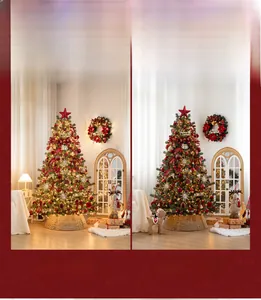 Comparaison détaillée du sapin de Noël illuminé montrant les effets de jour et de nuit