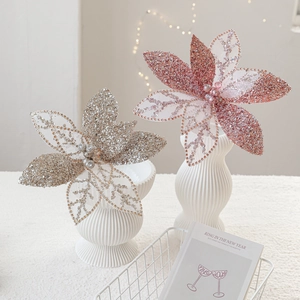 Sparkling Christmas tree flowers in champagne gold and rose pink with glitter mesh detail