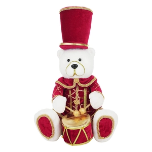 Orsetto di peluche batterista natalizio in abito di velluto rosso con dettagli in paillettes