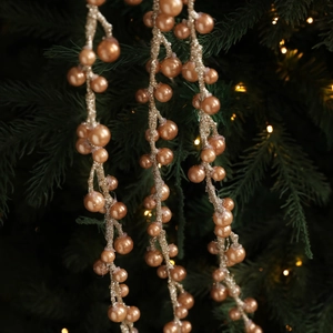 Rami di bacche di perle color oro champagne con glitter per decorazioni per alberi di Natale