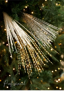 Macro detail of twisted glitter fireworks picks for festive Christmas tree decoration