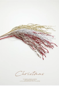 Glittering Christmas decorative stems in gold silver and red with tassel design details