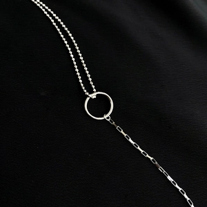 Collier minimaliste en argent sterling S925 avec anneau et design à double chaîne