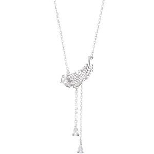 Collier long en argent 925 avec pendentif en forme de plume serti de zircons brillants