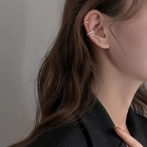 Ear cuff francese in argento sterling 925 a doppio strato con cerchi e perline