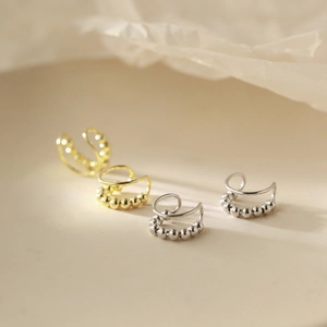 Ear cuff a doppio strato con perline in oro e argento per donne eleganti