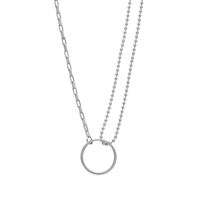 Collier minimaliste en argent S925 avec double chaîne asymétrique et pendentif rond