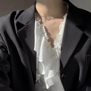 Elegant S925 silver double layer necklace with a circular pendant on a female model