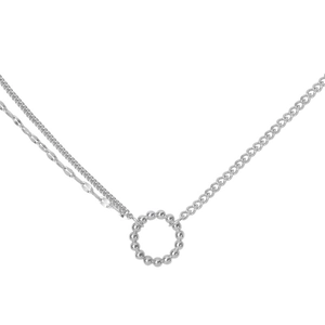 S925 sterling silver multilayer necklace with round bead pendant and asymmetric chain design
