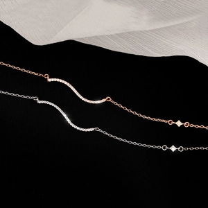 Elegant S925 sterling silver wavy necklace with zircons in rose gold and silver finishes