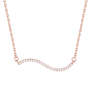 Elegant rose gold wave pendant necklace with sparkling zircons on a delicate chain link