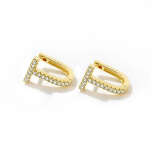 Exquisite S925 sterling silver gold-plated T-shaped earrings with sparkling cubic zirconia