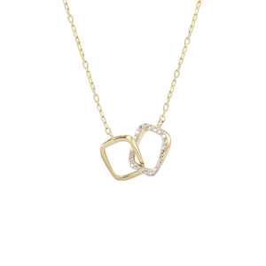Elegant gold S925 silver necklace with interlocking geometric squares and pavé zircon stones