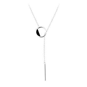 Minimalist S925 sterling silver Y-shaped necklace with black enamel semicircle pendant