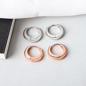Minimalist Chunky Hoop Earrings Polished Copper Gold Silver Plated Geometric Round Huggie Ear Buckles For Women