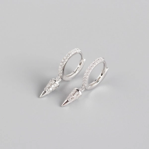 Elegant S925 sterling silver hoop earrings with pave-set pavé diamond cone pendants