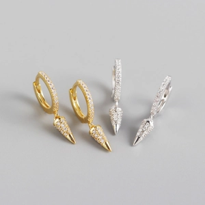 Geometric Cone Spike Hoop Earrings With Cubic Zirconia And 925 Sterling Silver Earring Post For Women Fashion