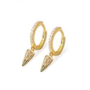 Elegant gold S925 silver hoop earrings with diamond-encrusted spikes and geometric design