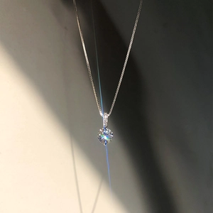 Close-up of 925 silver necklace featuring a sparkling round-cut zircon teardrop pendant