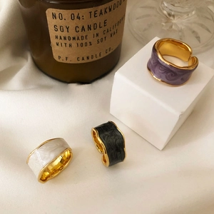 S925 sterling silver enamel wavy rings in purple, black and white with gold-tone finish