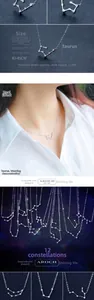 Detailed view of S925 silver zodiac necklace with 40+5cm adjustable chain and measurements