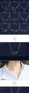 Macro view of twelve zodiac constellation necklaces featuring sparkling white zircon stones
